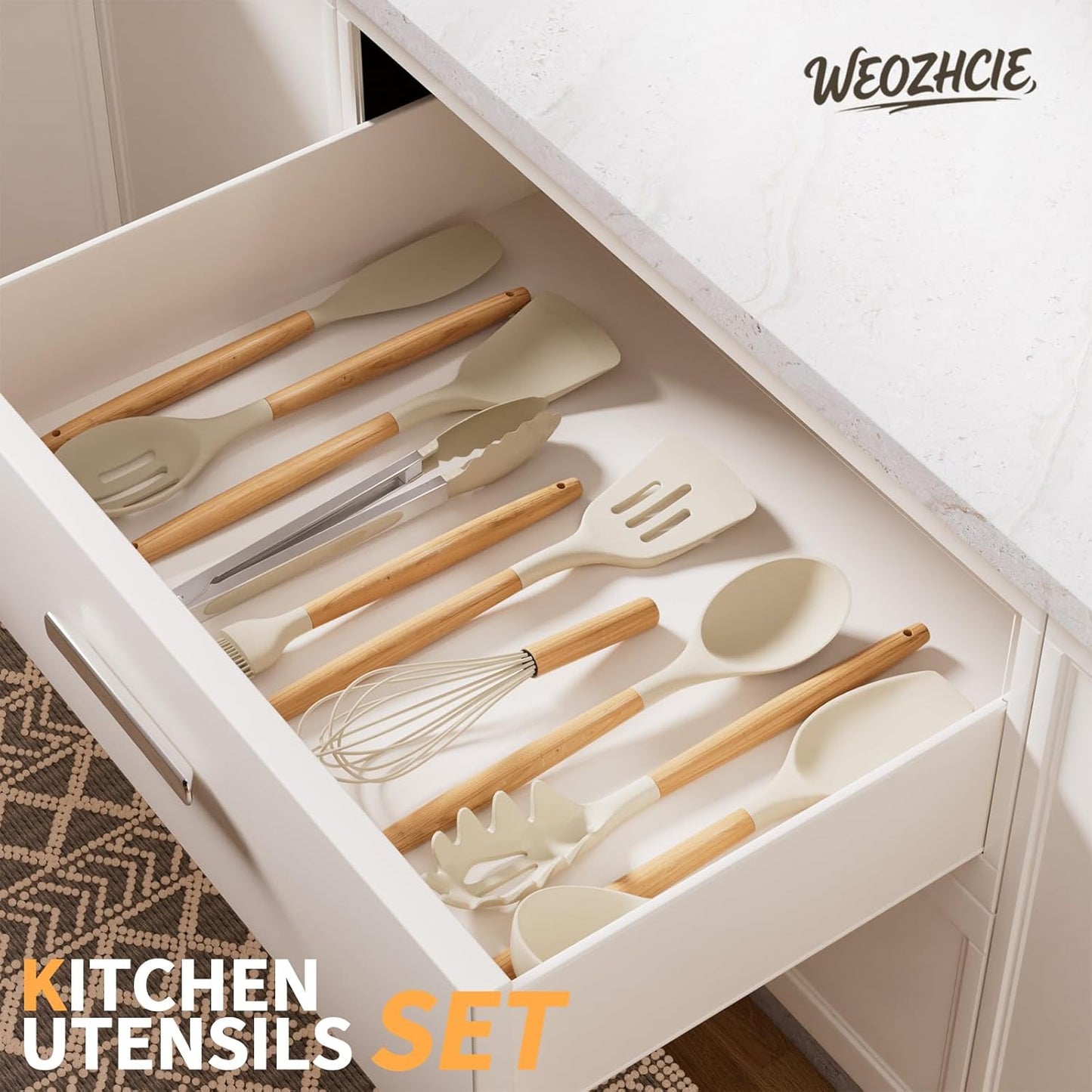 Silicone Cooking Utensil Set,12 PCS Cooking Cookware Kitchen Utensils 