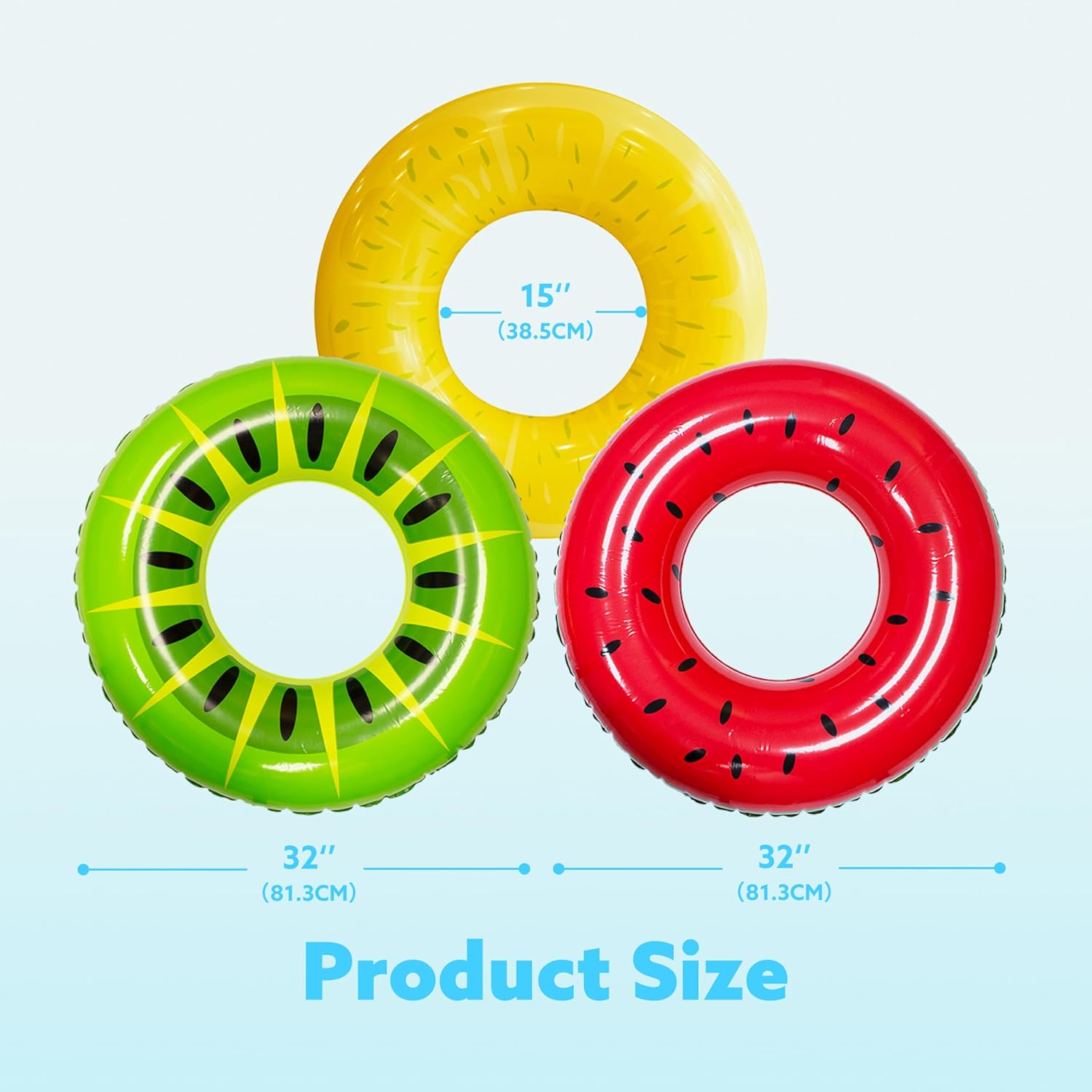JOYIN Inflatable Swim Tube Raft (3 pack) with Summer Fruits Painting, 