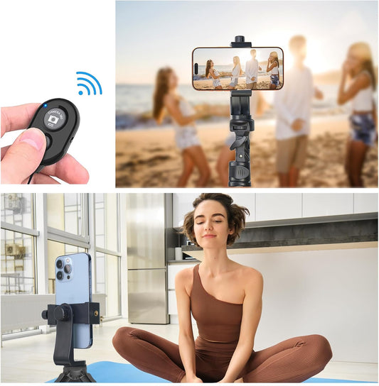 Phone Tripod Mount Adapter with Camera Remote Controller, Cell Phone Holder Clip with Adjustable Clamp Compatible with iPhone, Samsung, HTC, Huawei etc., Include Wrist Strap