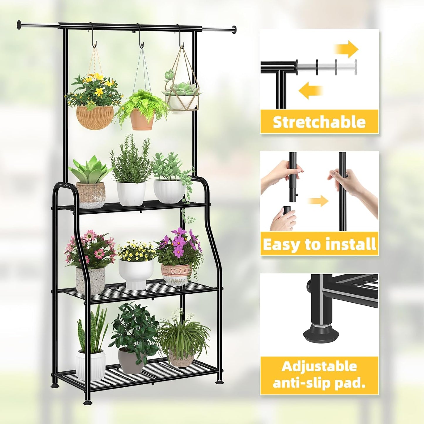Simple Trending Plant Stand Indoor Outdoor, Heavy Duty Metal 3 Tiered 