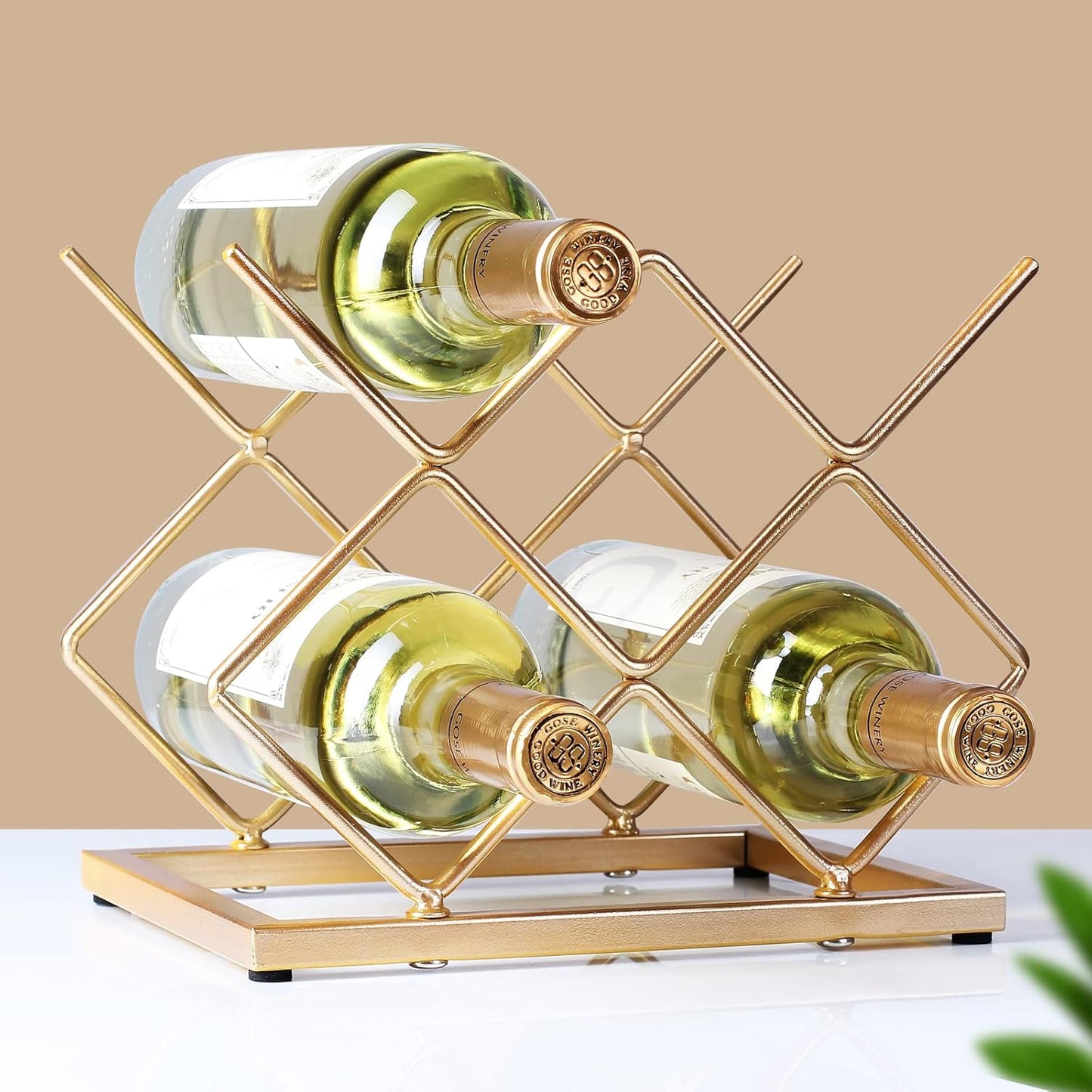 Countertop Wine Rack - 5 Bottle Freestanding Modern Gold Metal Small W