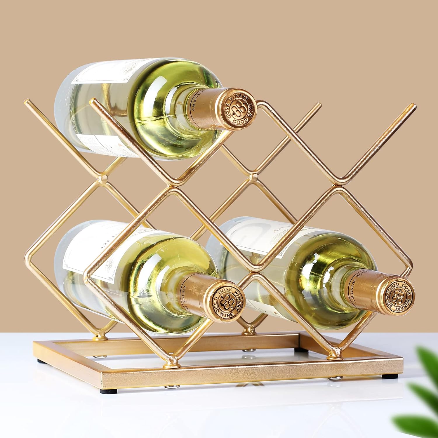 Countertop Wine Rack - 5 Bottle Freestanding Modern Gold Metal Small W