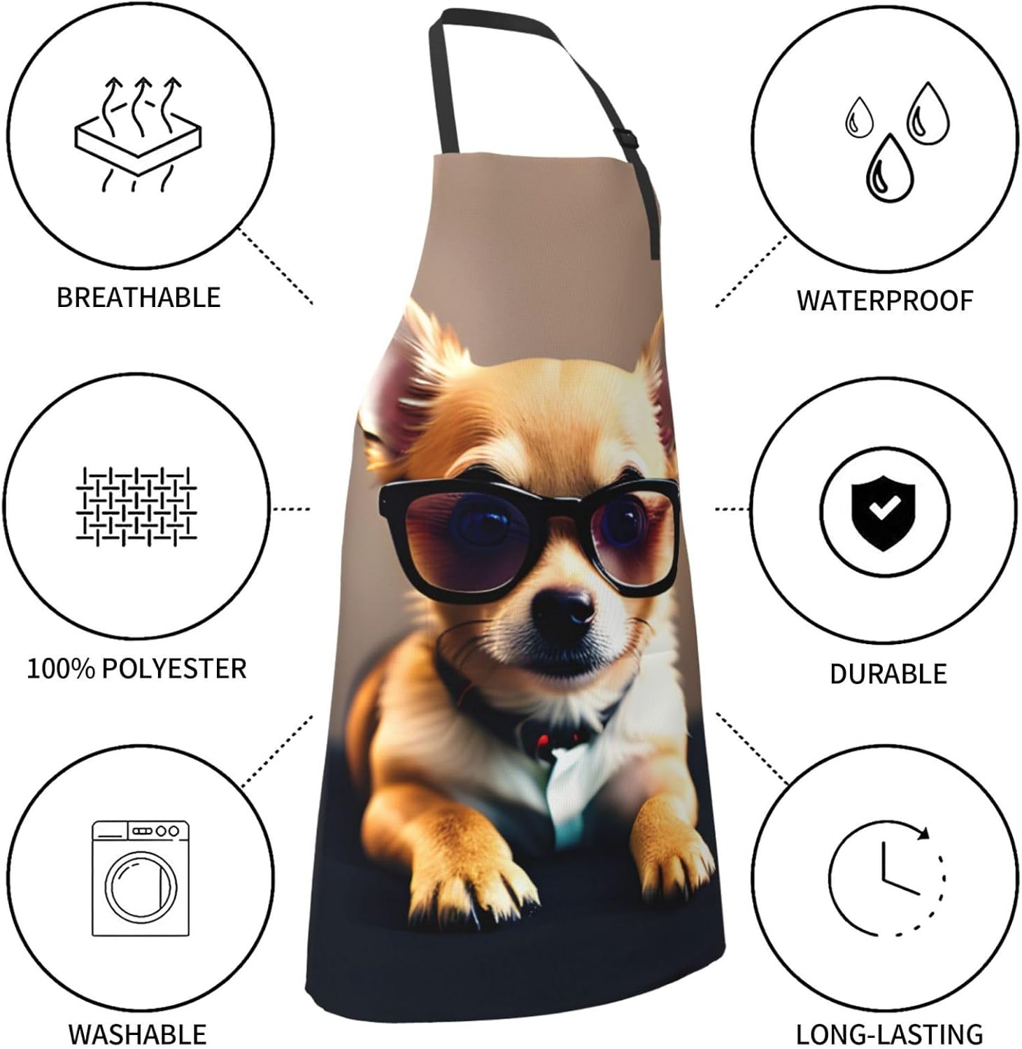 Chihuahua Dog Glasses 1 print Waterproof chef's apron with pocket apro