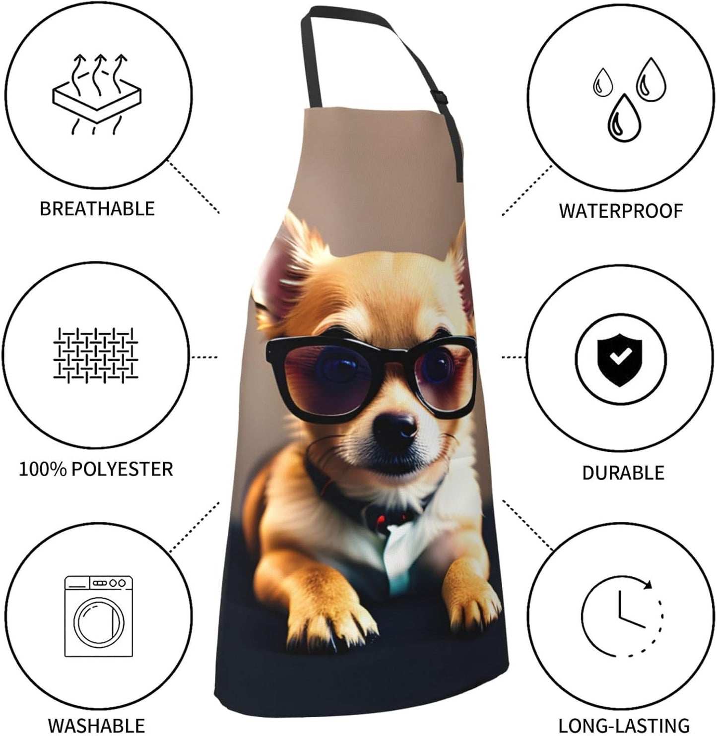 Chihuahua Dog Glasses 1 print Waterproof chef's apron with pocket apron for kitchen cooking baking barbecue and gardening