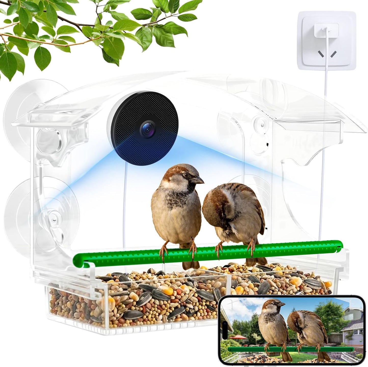 Smart Window Bird Feeder with Camera, 1080P HD Birds Feeder with Night