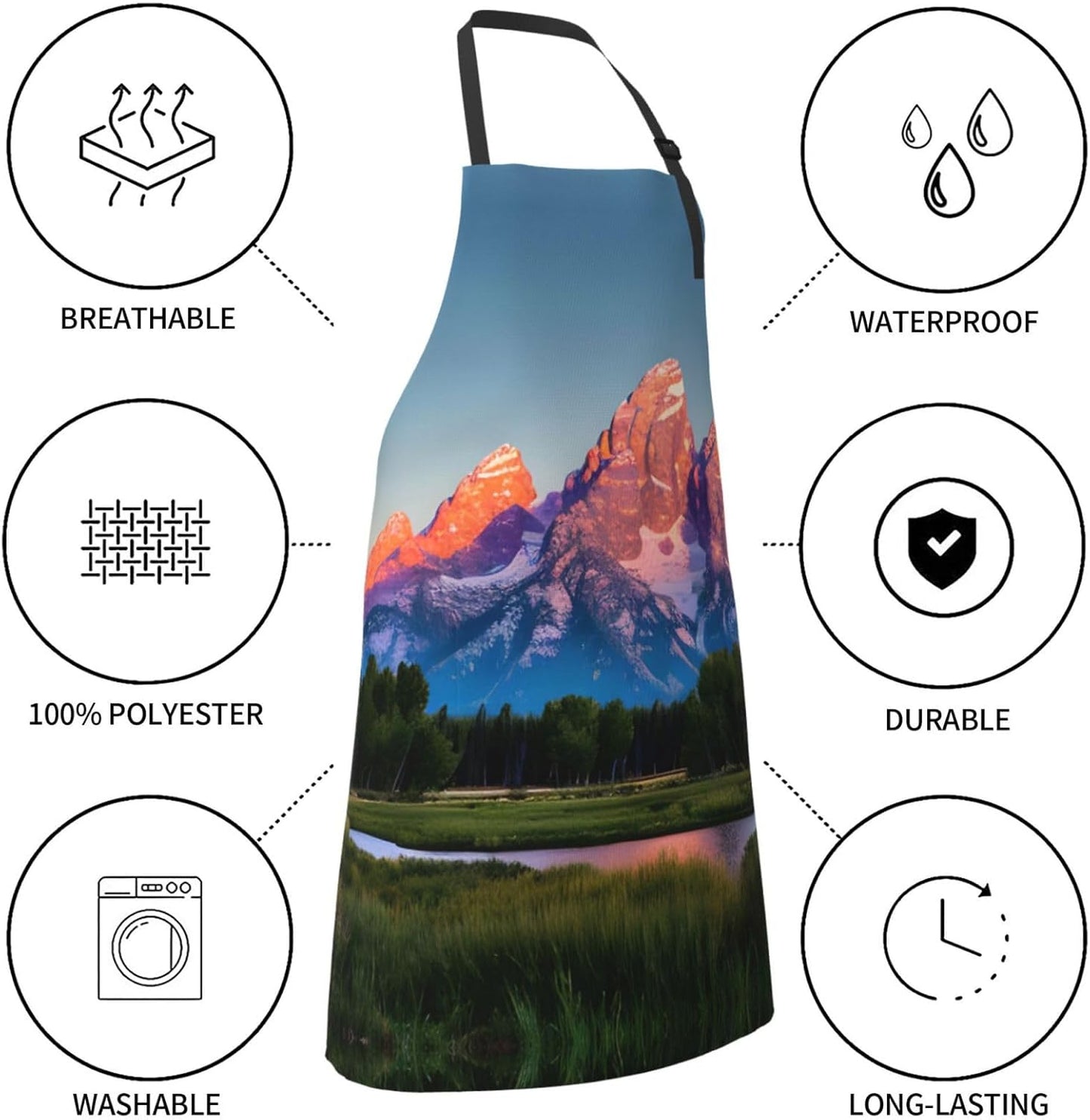 grand teton national park Print Laundry apron 28x33 In Waterproof Kitchen Apron with Pockets for Cooking Baking
