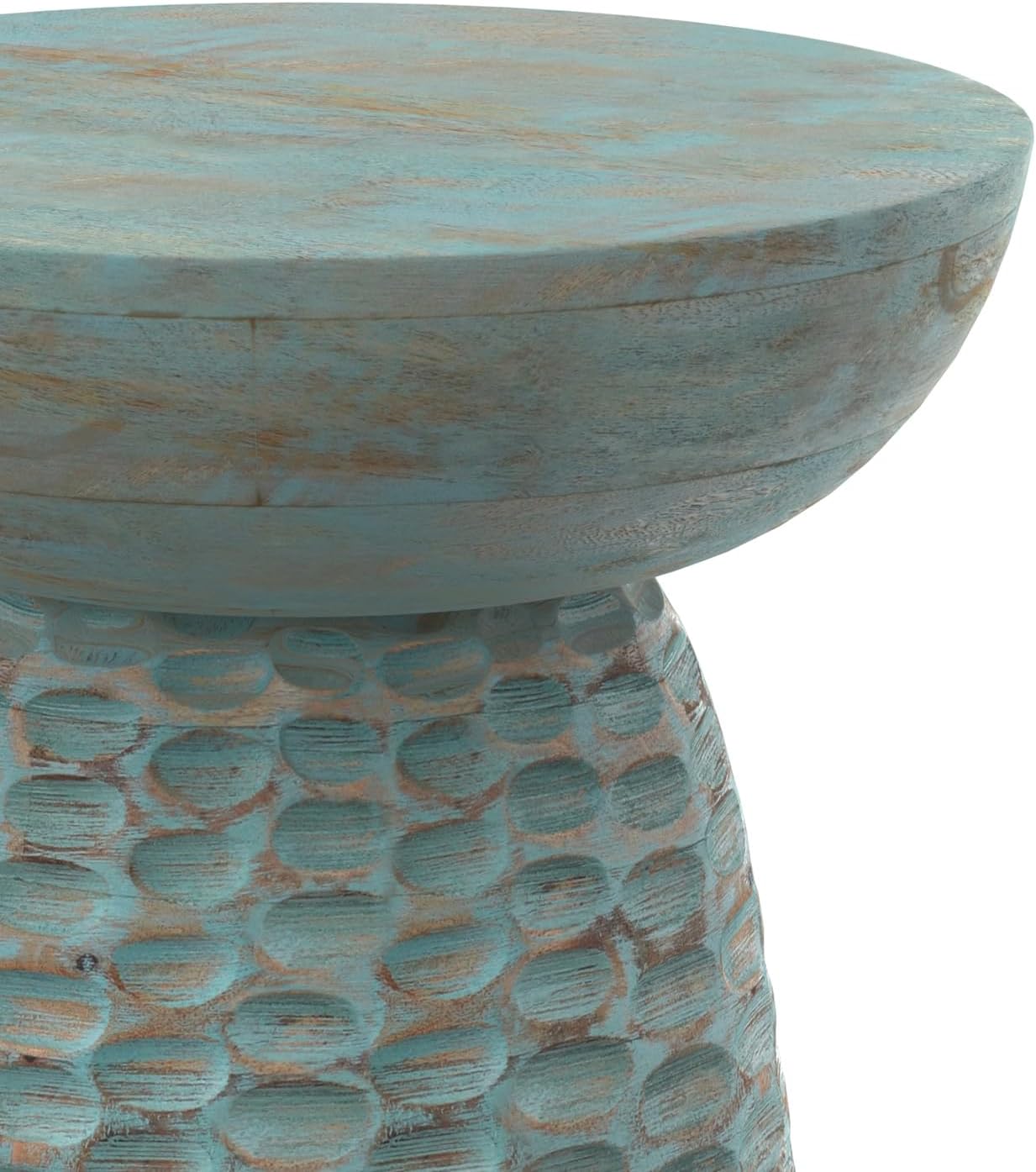 SIMPLIHOME Boyd End Table - 13 inch Wide Solid Mango Wood Round Accent Table in Teal Wash, Handcrafted Contemporary Nightstand or Lamp Stand for Living Room, Bedroom, or Office, Assembled