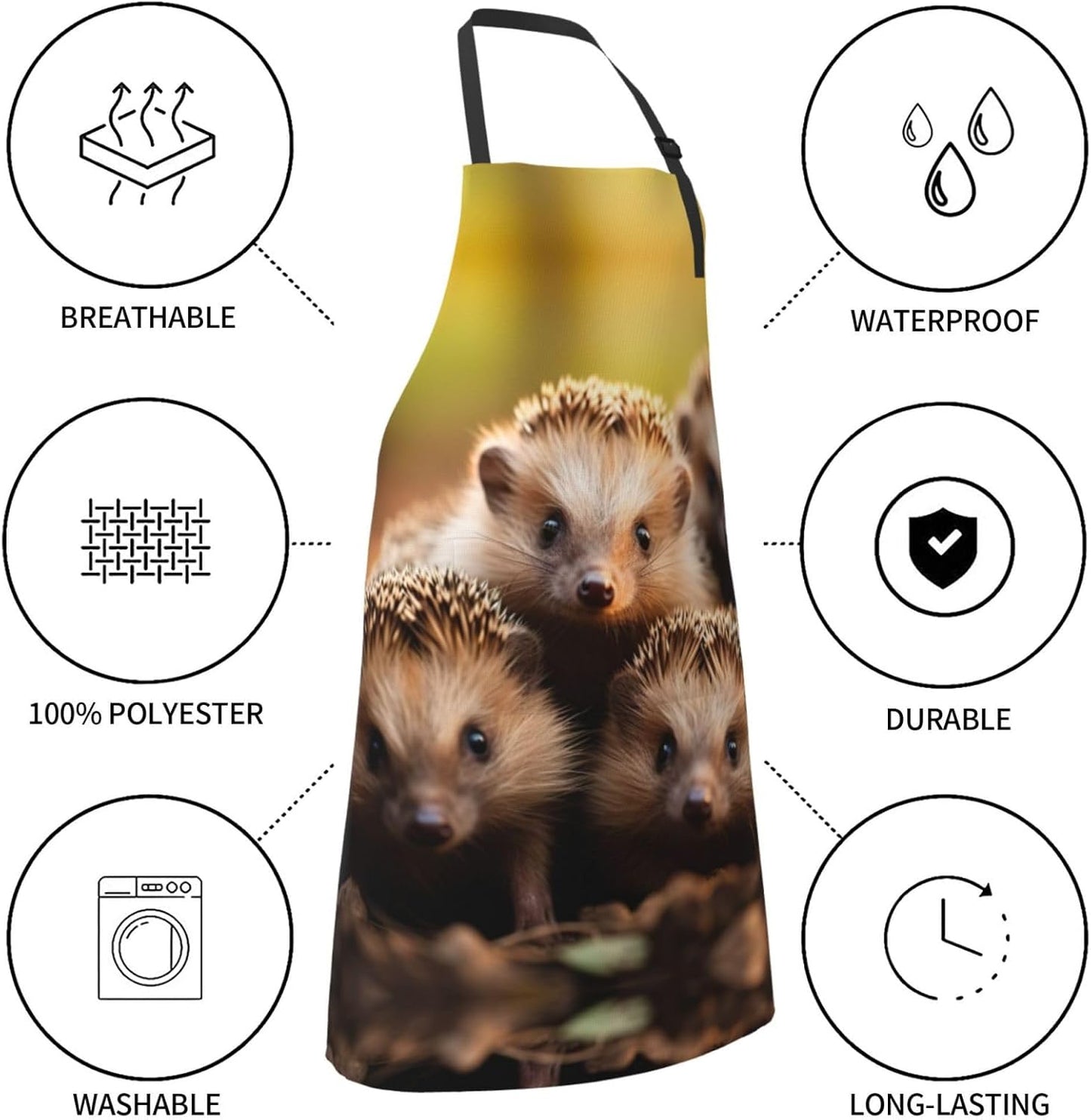 hedgehogs print Waterproof apron with pocket adjustable cooking apron for adult kitchen bibs to bake