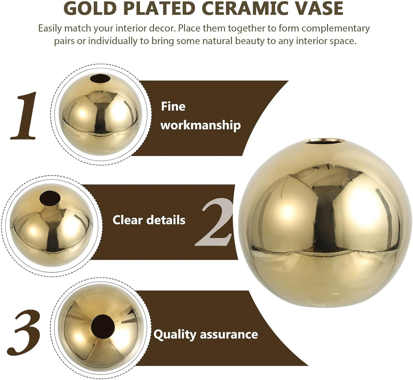 FAVOMOTO Gold Electroplated Ceramic Ball Vase Large Bulbous Flower Pot