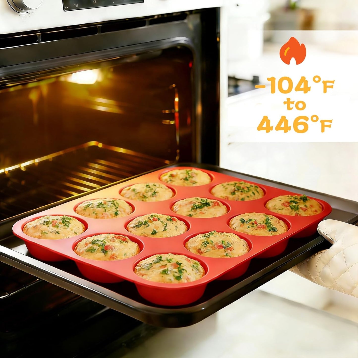 CAKETIME 12 Cups Silicone Muffin Pan - Nonstick Cupcake Pan 1 Pack Regular Size Silicone Mold for Baking