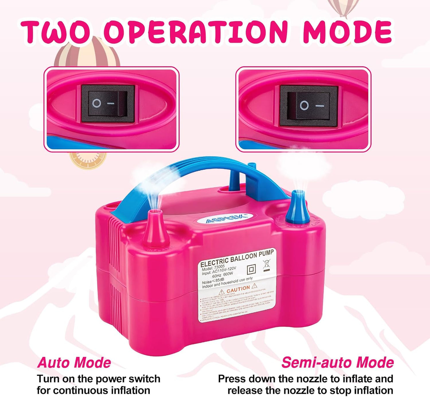 AGPTEK Electric Air Balloon Pump, 110V 600W Rose Red Portable Dual Nozzle Inflator/Blower for Party Decoration