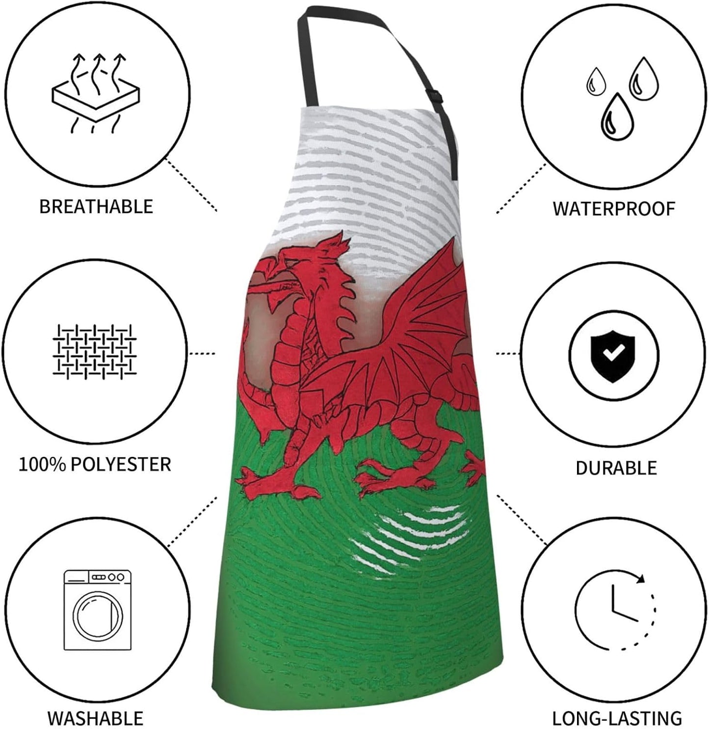 YANYU Welsh Dragon Print 28x33 In Kitchen Apron Stylish Chef Apron with Pockets for Cooking Baking Painting