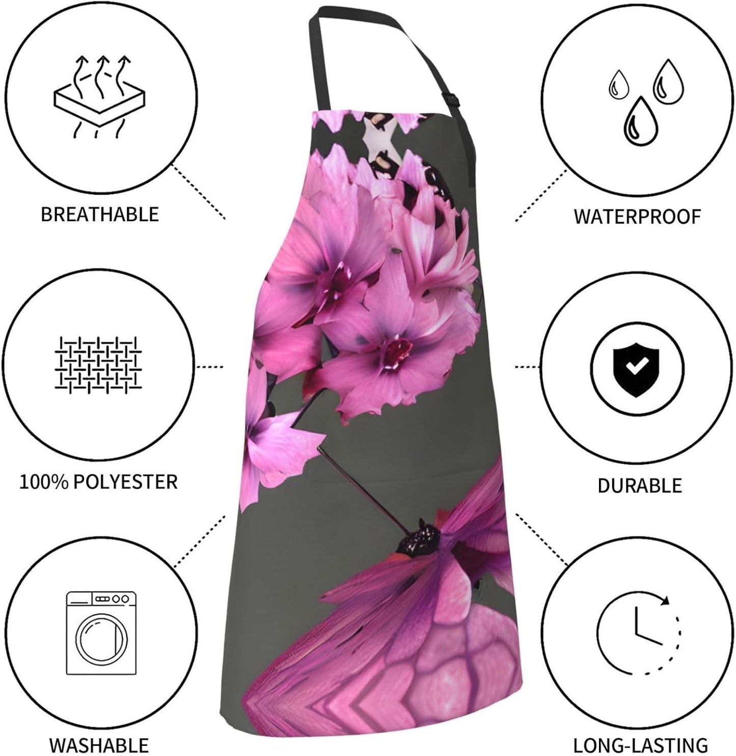 Butterflies Flowers print Waterproof chef's apron with pocket apron for kitchen cooking baking barbecue and gardening
