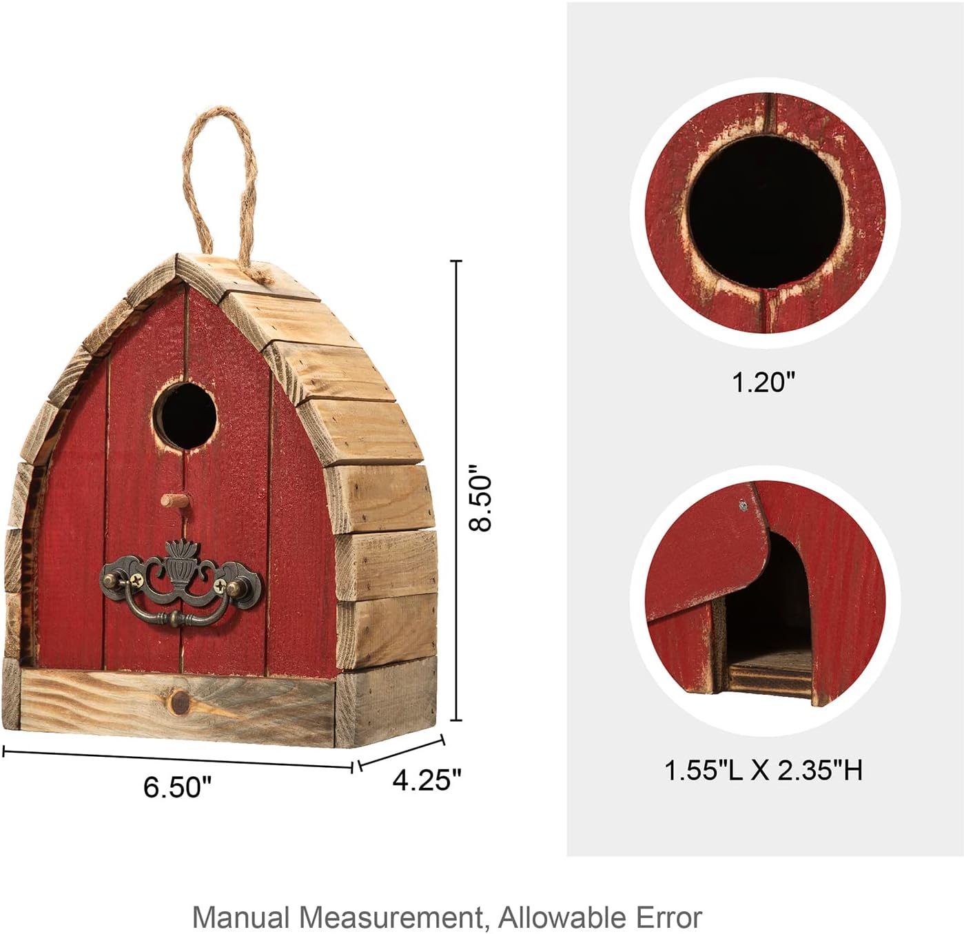 Glitzhome 8.5" H Washed Red Distressed Solid Wood Birdhouse Garden Han