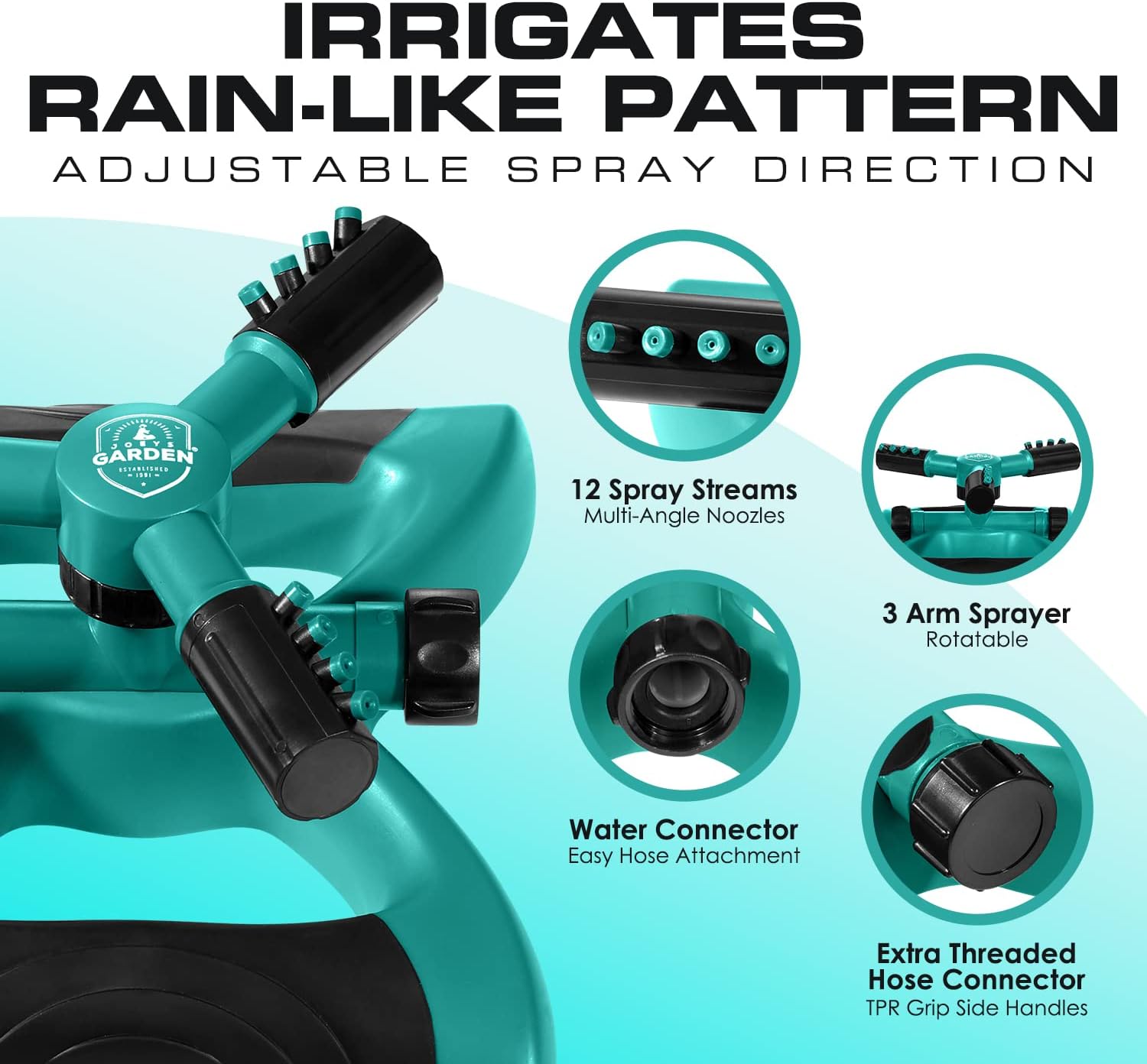 Joeys Sprinkler for Yard, Rotating Garden Sprinkler for Large Area Cov