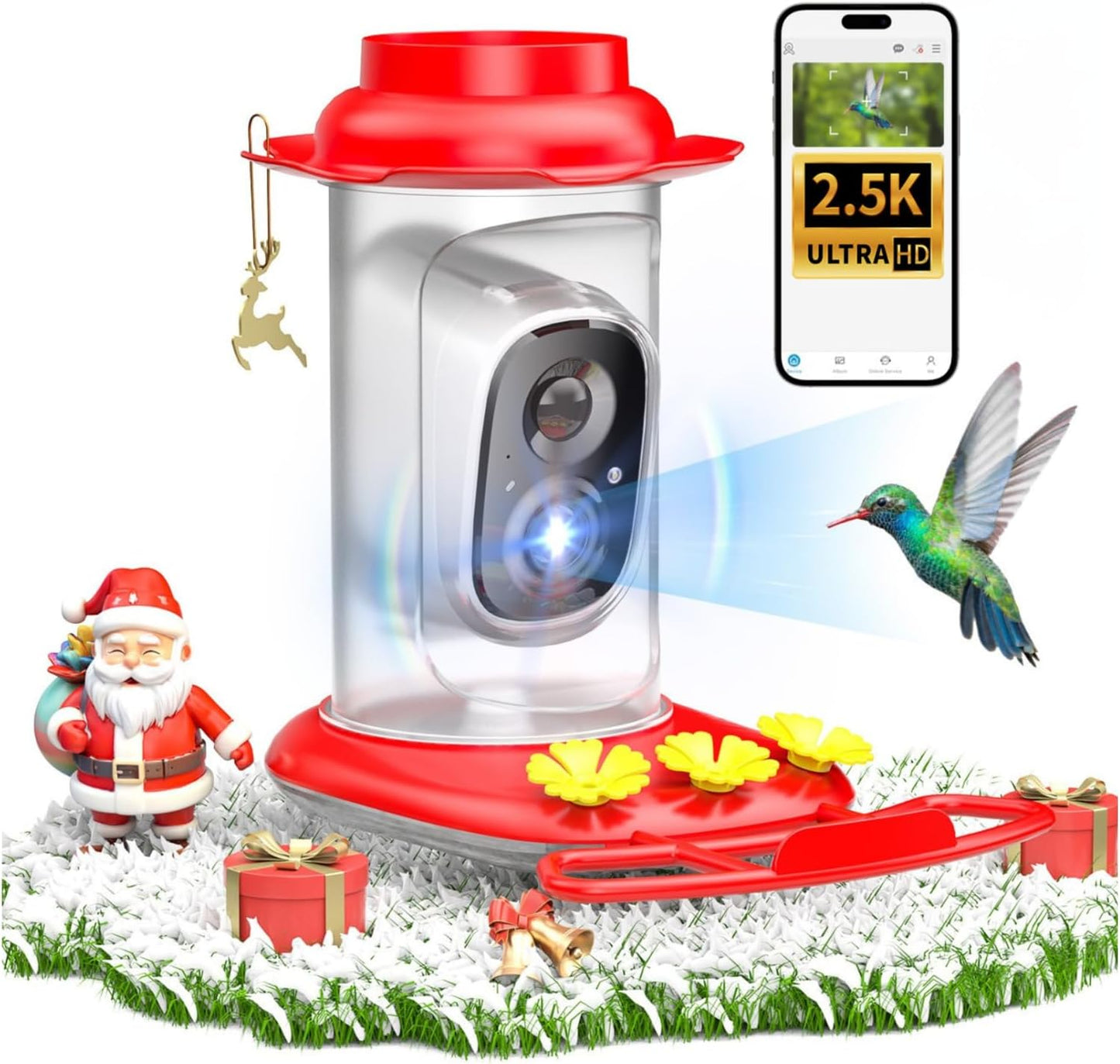 isYoung Hummingbird Feeder with Camera, 2.5K QHD, AI Identify 11000+ Bird, Featuring AI Auto-Capture and Motion Detection, IP65 Waterproof, Birds Watching Gift