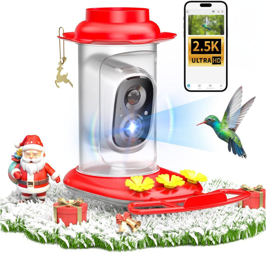 isYoung Hummingbird Feeder with Camera, 2.5K QHD, AI Identify 11000+ Bird, Featuring AI Auto-Capture and Motion Detection, IP65 Waterproof, Birds Watching Gift