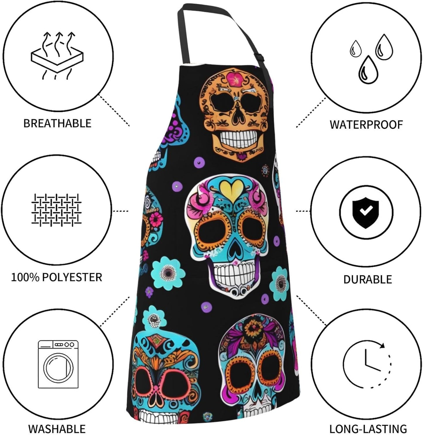 Sugar Skull print Waterproof apron with pocket adjustable cooking apron for adult kitchen bibs to bake