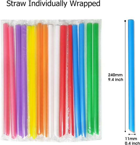 100 Pcs Jumbo Smoothie Straws Boba Straws,Individually Wrapped Multi C