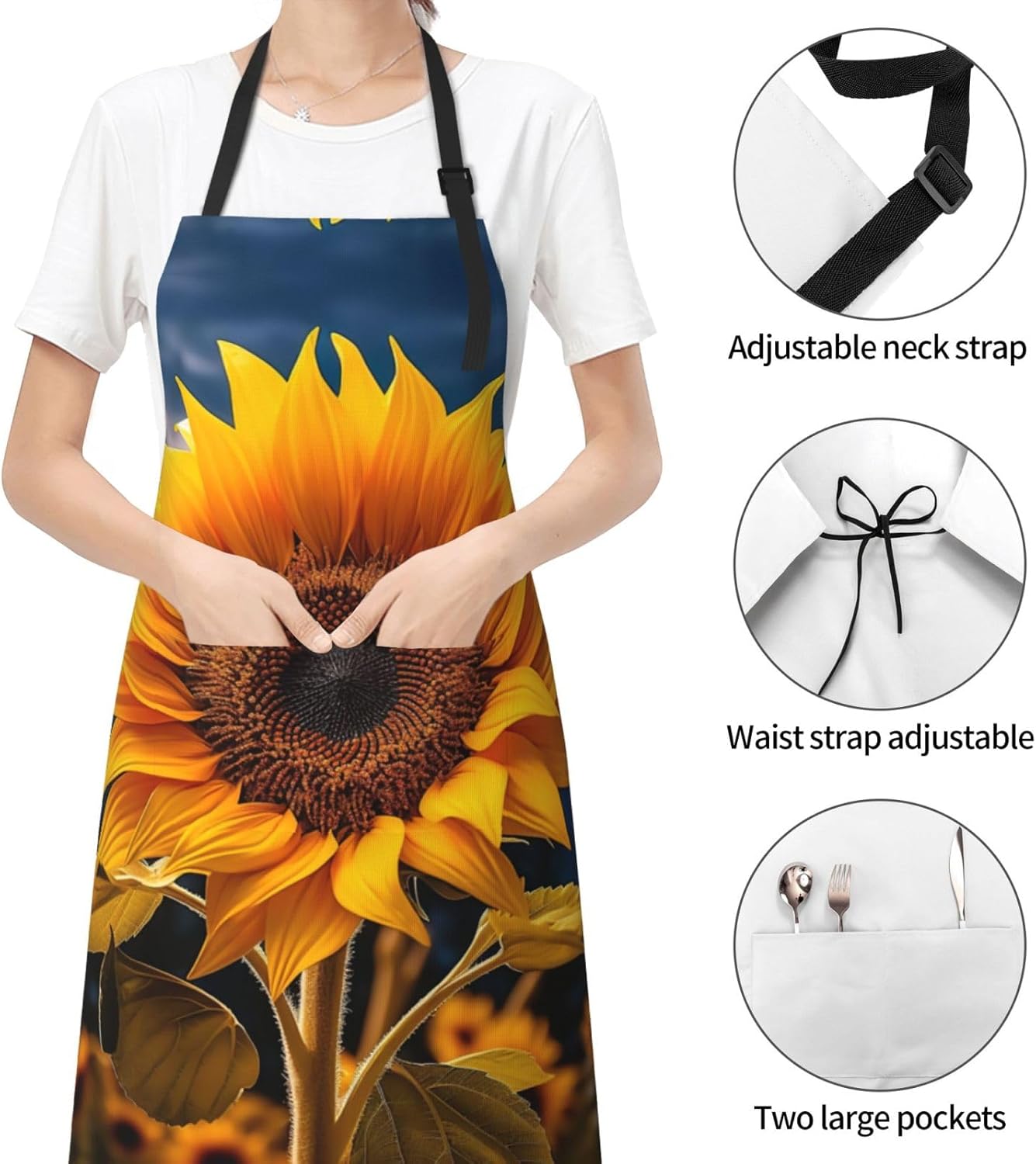 Beautiful sunflower 2 print Waterproof chef's apron with pocket apron for kitchen cooking baking barbecue and gardening