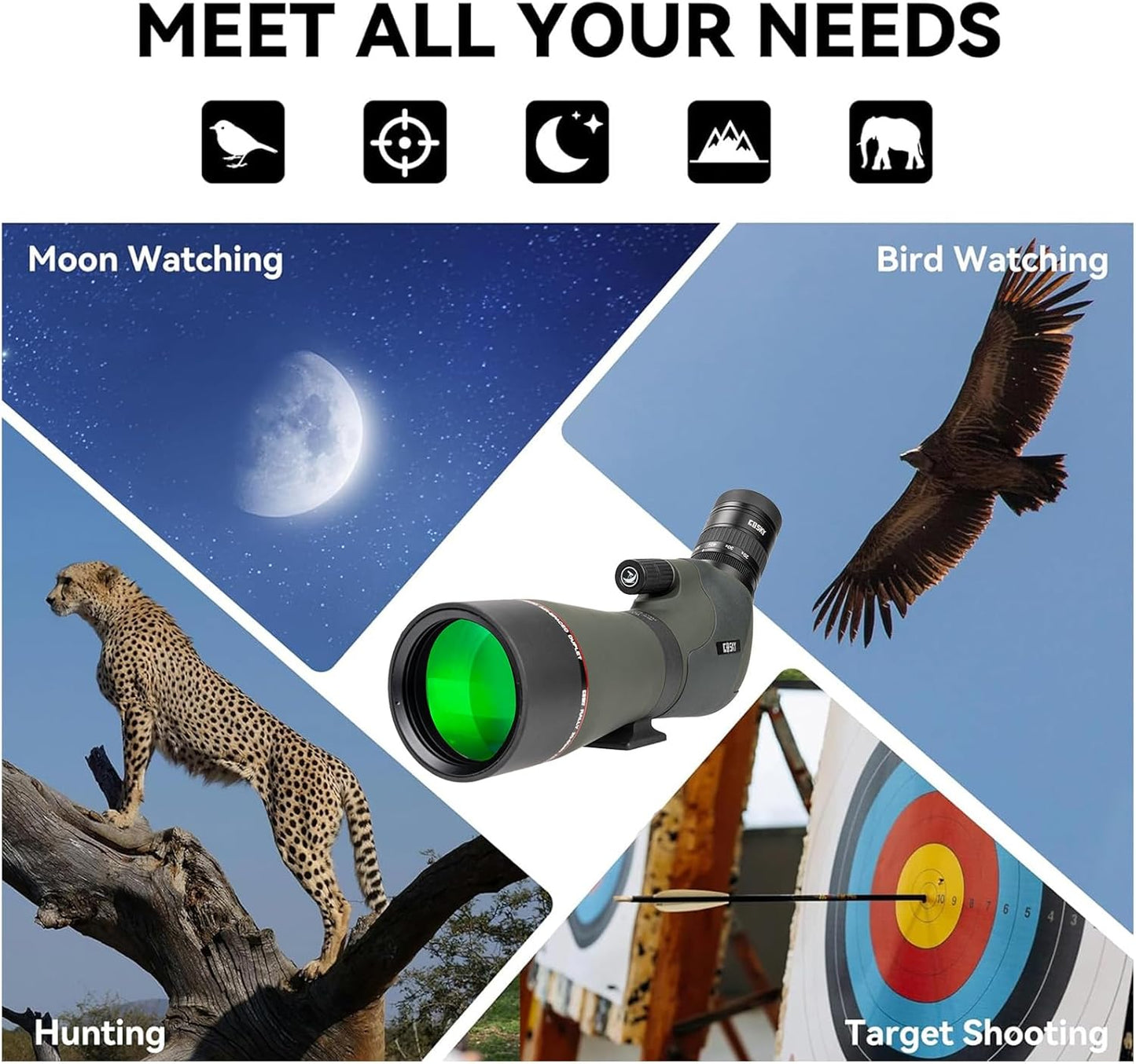 Gosky 20-60x80 Spotting Scope with Phone Adapter, Dual Focusing Waterproof Spotting Scopes for Target Shooting Bird Watching Hunting Wildlife Safari Viewing, BAK4 FMC Spotter Scope with Carrying Case