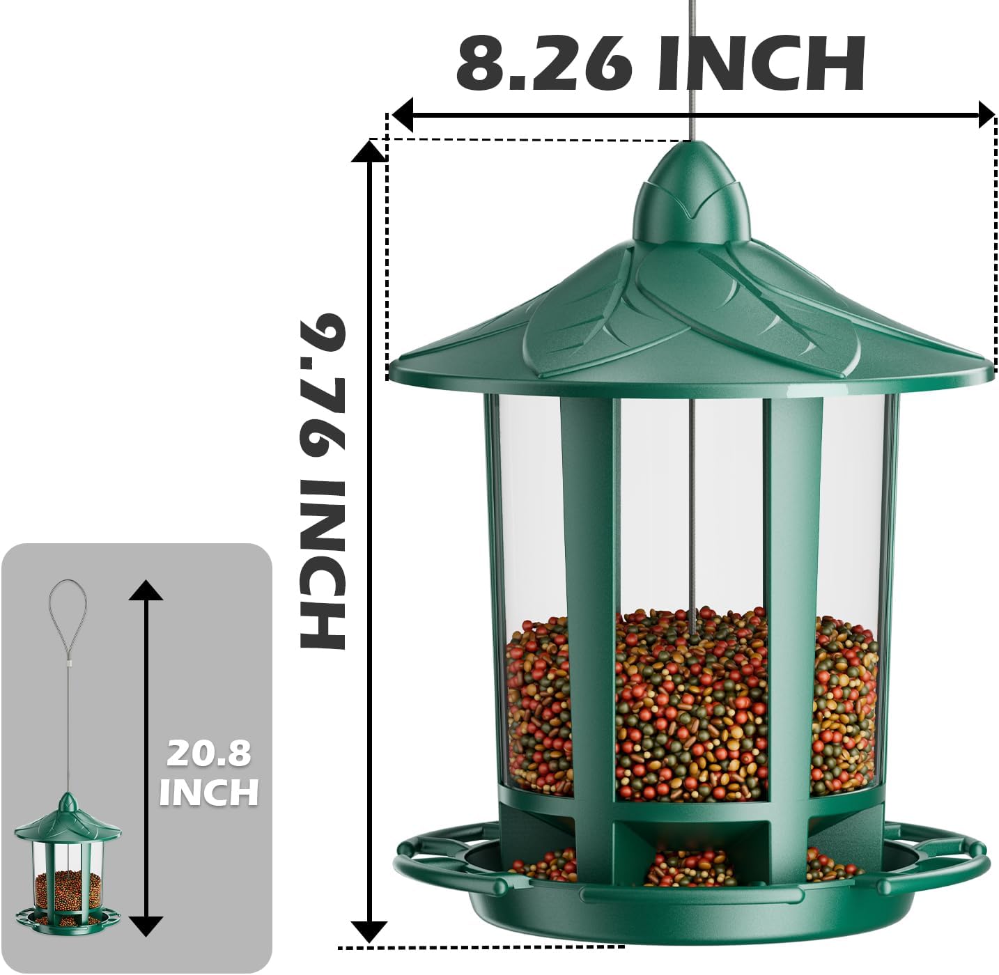 Birdream Bird Feeders for Outdoors, Classic Castle Design Fun Assembly Hanging Bird Feeder, Attracting Wild Birds Cardinals Goldfinches Chickadees Finches Sparrows - Green