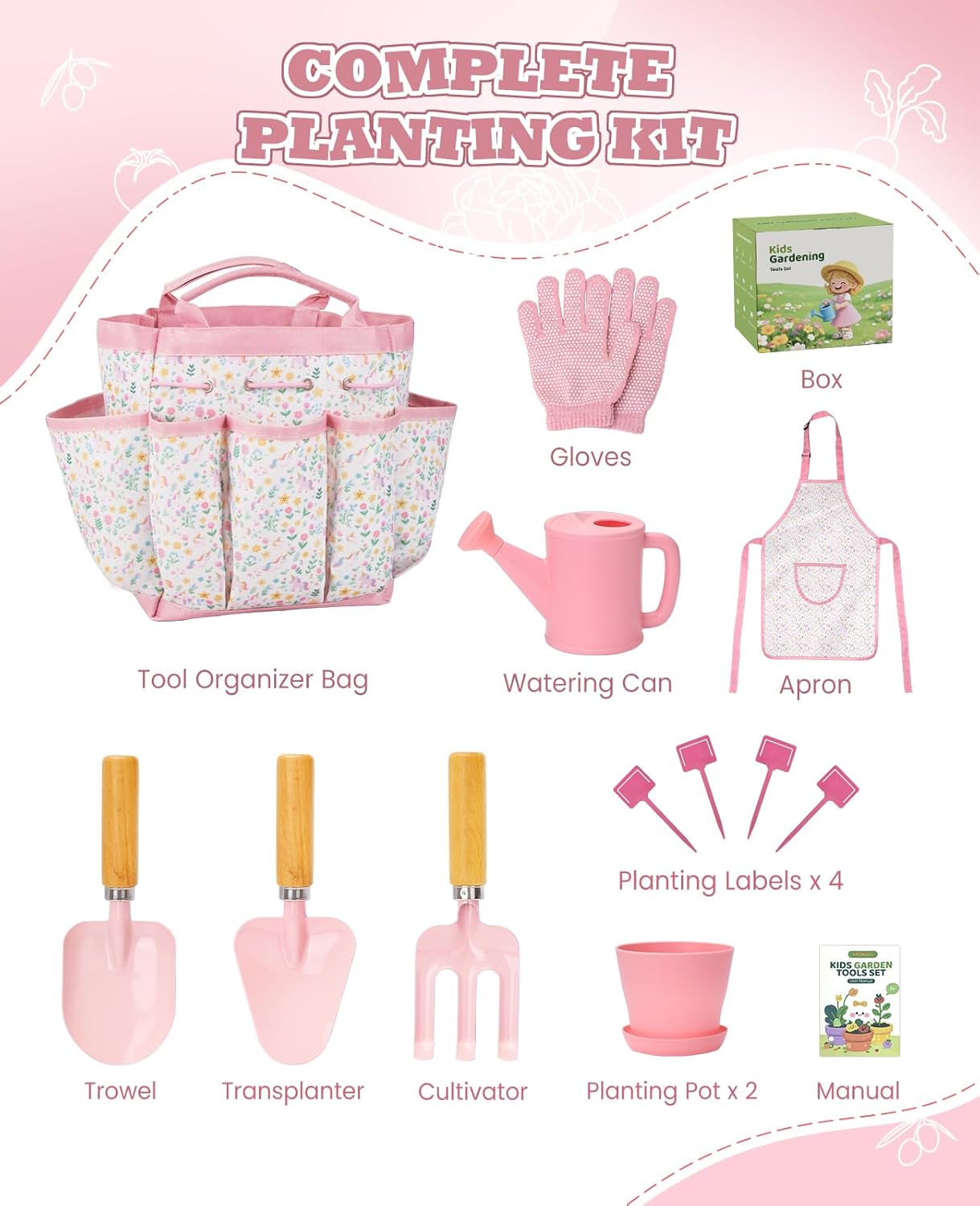Kids Gardening Set, Gardening Tools Kit for Kids and Toddler, Includes
