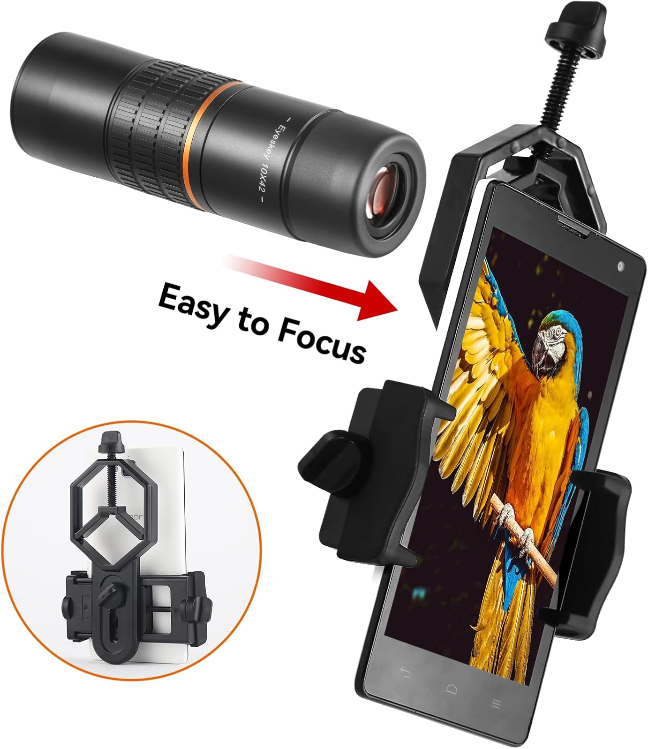 Eyeskey Universal Phone Adapter Mount – Ultra-Lightweight Clip for Binoculars, Telescopes & Microscopes | HD Video & Photo Capture for Hiking, Birding, Stargazing | Fits 99% Smartphones (Tripod-Ready)