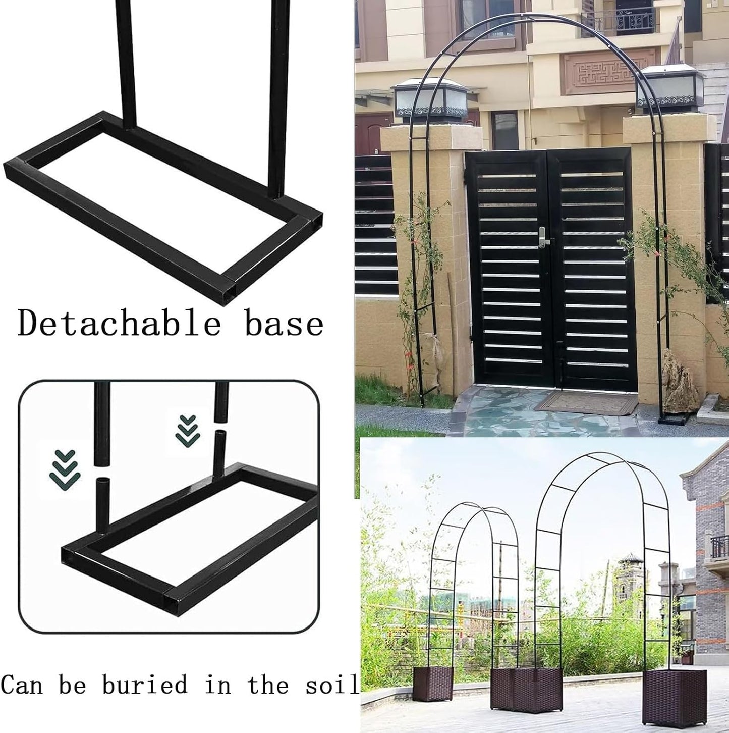 Metal Garden Arbor Arch for Climbing Plants & Roses, Outdoor Trellis Pergola for Weddings, Parties & Gardens, Black 1.4x2.3m, Durable Decorative Garden Feature