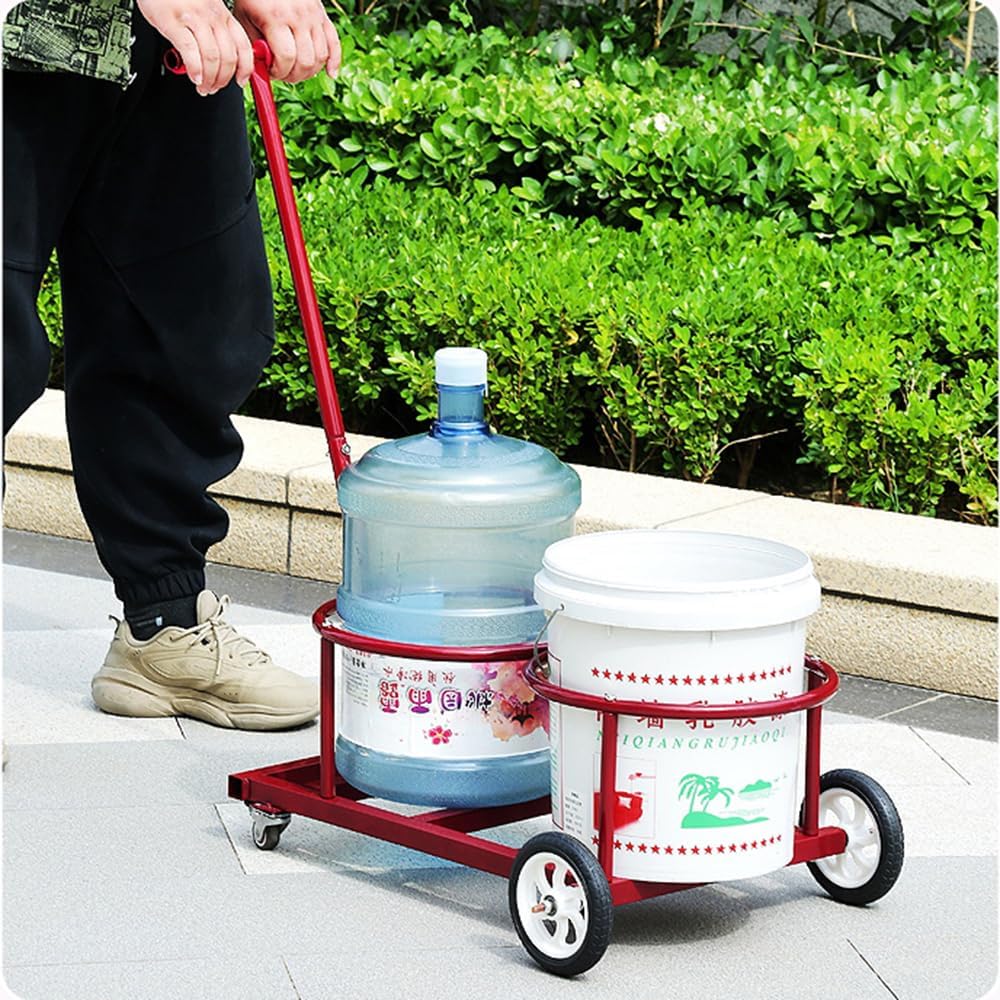 Dual-Bucket Heavy-Duty Hand Truck, Bucket Cart, Garbage Cart, Gas Bottle Transporter, 4-Wheel Braked Trolley with 400LB Capacity, Ideal for Outdoor, Garden, Home, and Industrial Use (red)