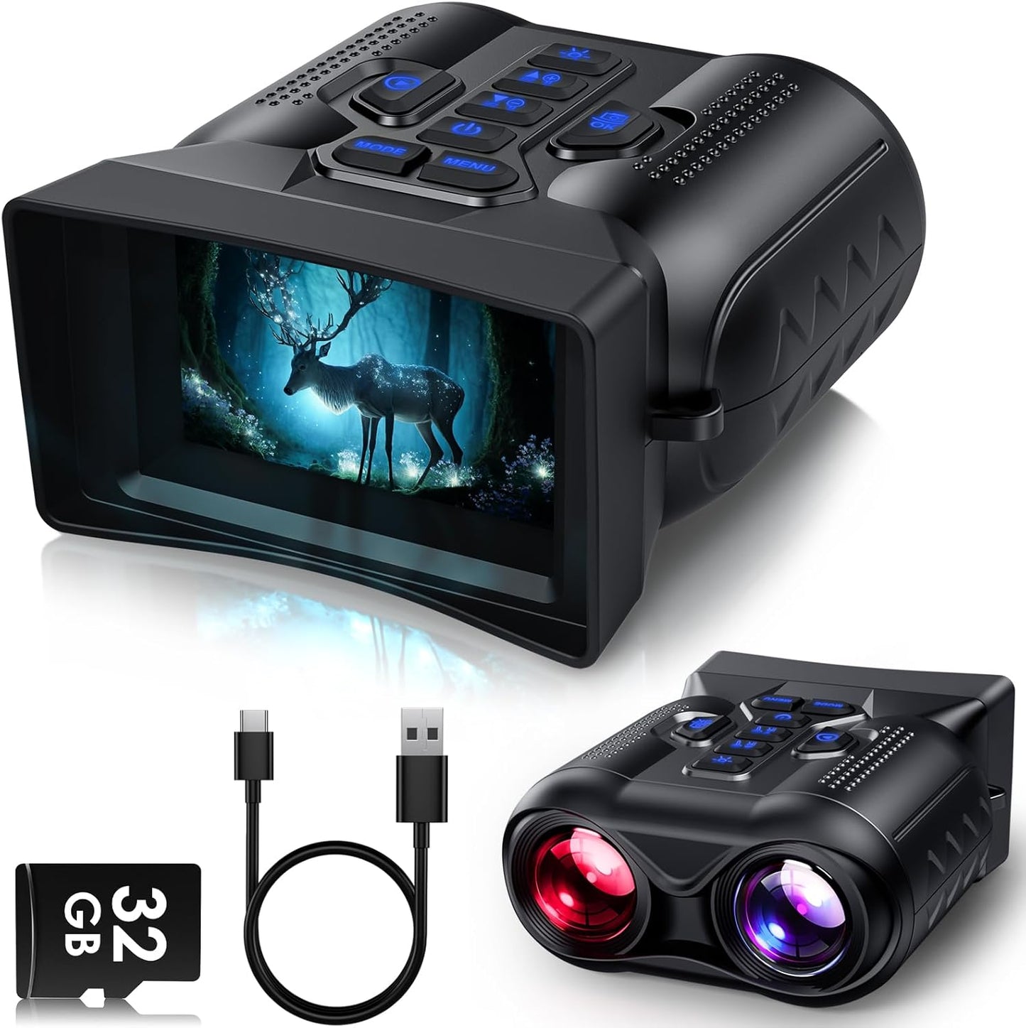 4K Night Vision Goggles, 3.0" HD Display Night Vision Binoculars, Portable 9-Level Infrared NightVision, 16X Digital Zoom, 5000mAh Long-Life Binoculars, Compact Binoculars with 32GB Card