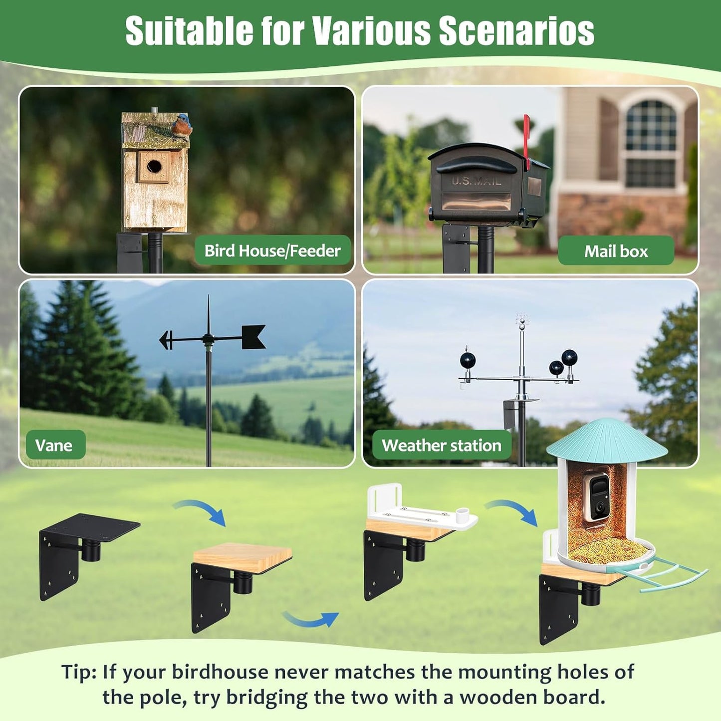 ‌JAOTREL 60" Bird Feeder Pole with Spiral Ground Stake - Heavy-Duty Metal, All-Weather Stability, Windproof & Rust-Resistant for Garden/Lawn/Bird Sanctuary