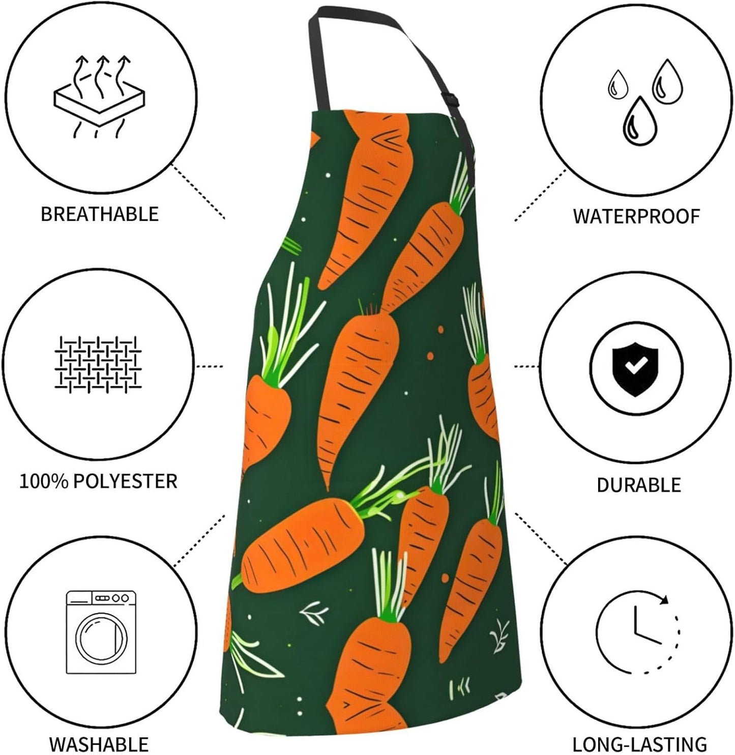 Happy carrot print Waterproof chef's apron with pocket apron for kitchen cooking baking barbecue and gardening