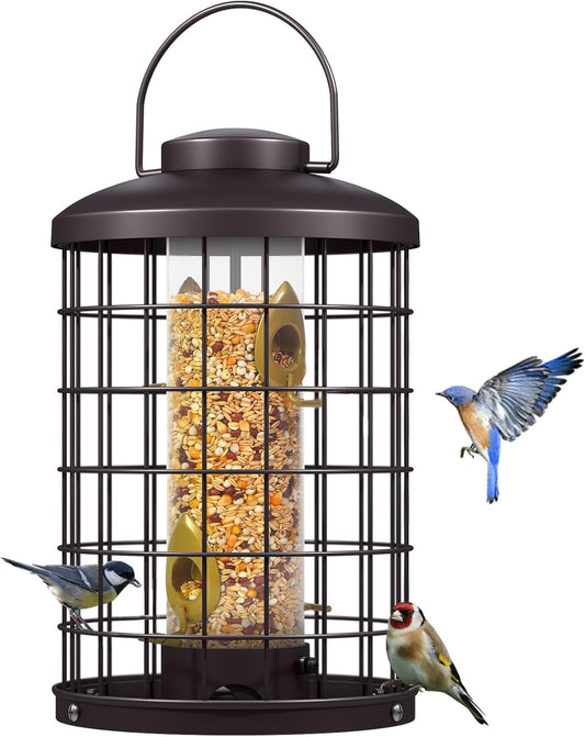Caged Bird Feeders Metal - 3 Lbs - Squirrel-Proof Wild Bird Feeders, C