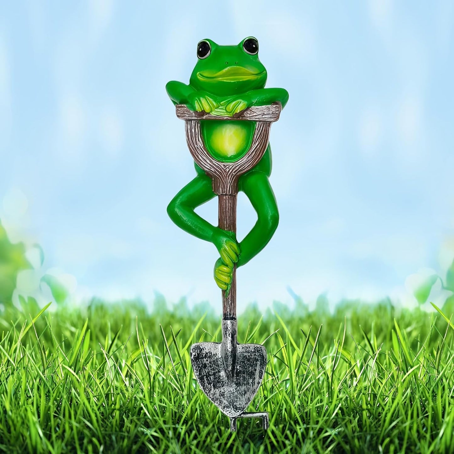 Frog Garden Statue Resin Frog Planter Figurine Holding Shovel Outdoor Fairy Garden Patio Yard Lawn Decoration Whimsical Plant Pots Stake Decor Sculpture Miniature Animal Ornament Housewarming Gift