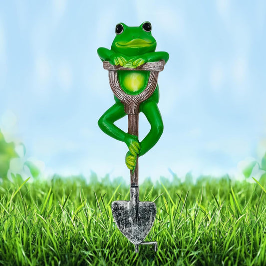 Frog Garden Statue Resin Frog Planter Figurine Holding Shovel Outdoor Fairy Garden Patio Yard Lawn Decoration Whimsical Plant Pots Stake Decor Sculpture Miniature Animal Ornament Housewarming Gift