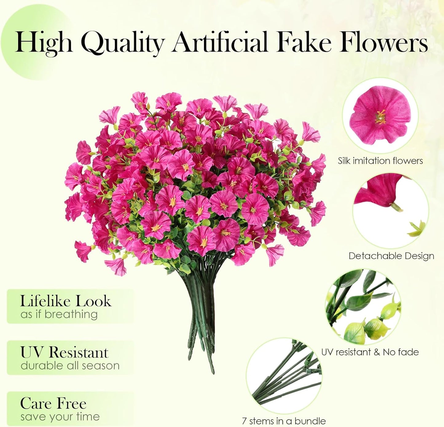 Artificial Fake Plants Flowers for Outdoor ,12 Bundles Faux Morning Glory Lavender UV Resistant Look Real Silk Flowers for Planter Pot Home Front Door Porch Patio Yard Spring Summer Decoration,Pink
