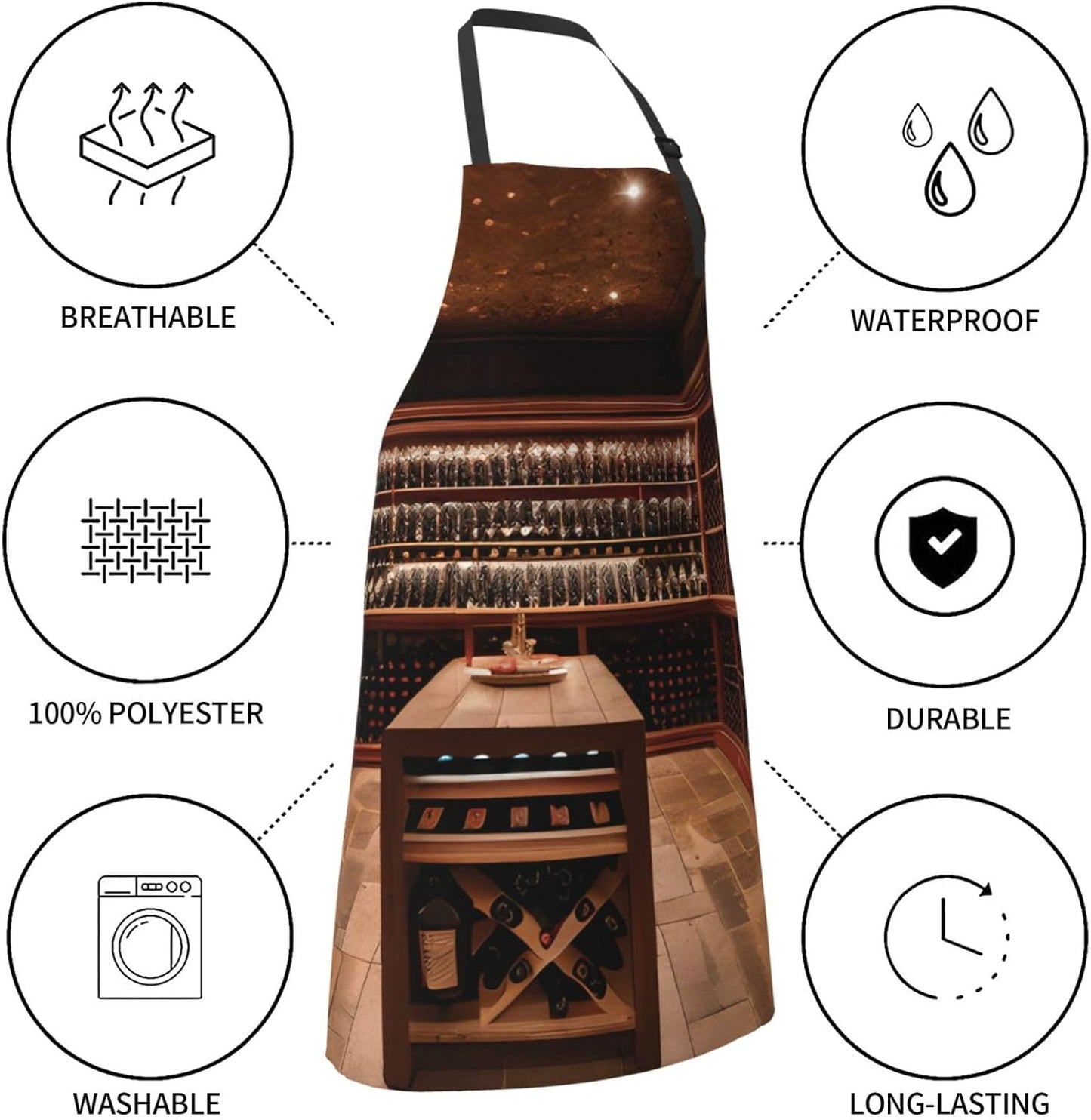 YANYU Red Wine Cellar Print 28x33 In Kitchen Apron Stylish Chef Apron with Pockets for Cooking Baking Painting