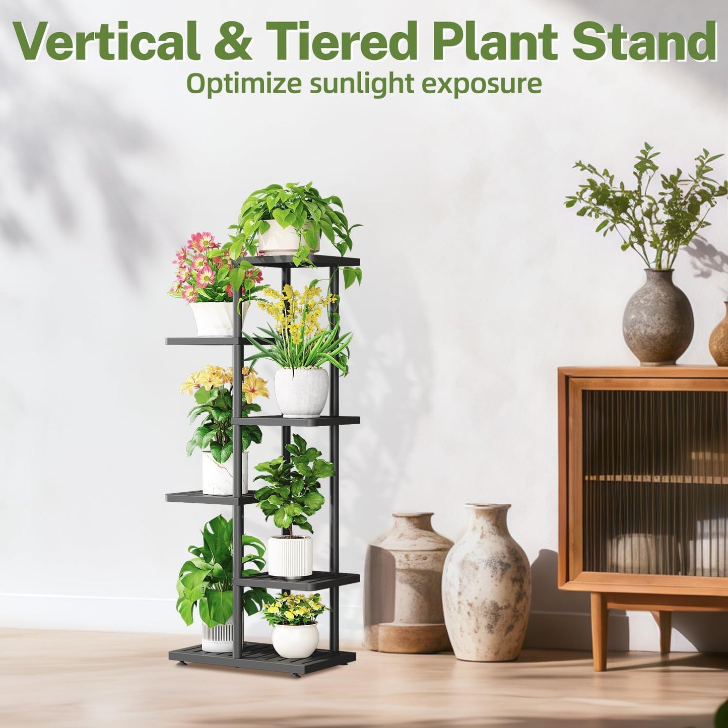 iDavosic.ly Plant Stand Indoor Outdoor, 5-Tier Tall Metal Flower Shelf