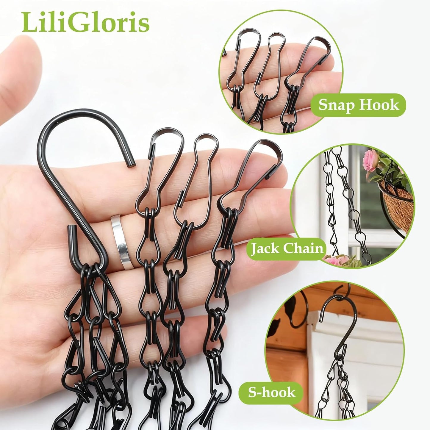22 Inch Hanging Plant Chains with Clips & Hooks (Pack of 5) – Adjustable Heavy Duty Replacement Chains for Flower Pots, Bird Feeders, Baskets, Lanterns, Wind Chimes, and Indoor/Outdoor