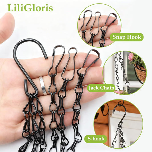 22 Inch Hanging Plant Chains with Clips & Hooks (Pack of 5) – Adjustable Heavy Duty Replacement Chains for Flower Pots, Bird Feeders, Baskets, Lanterns, Wind Chimes, and Indoor/Outdoor