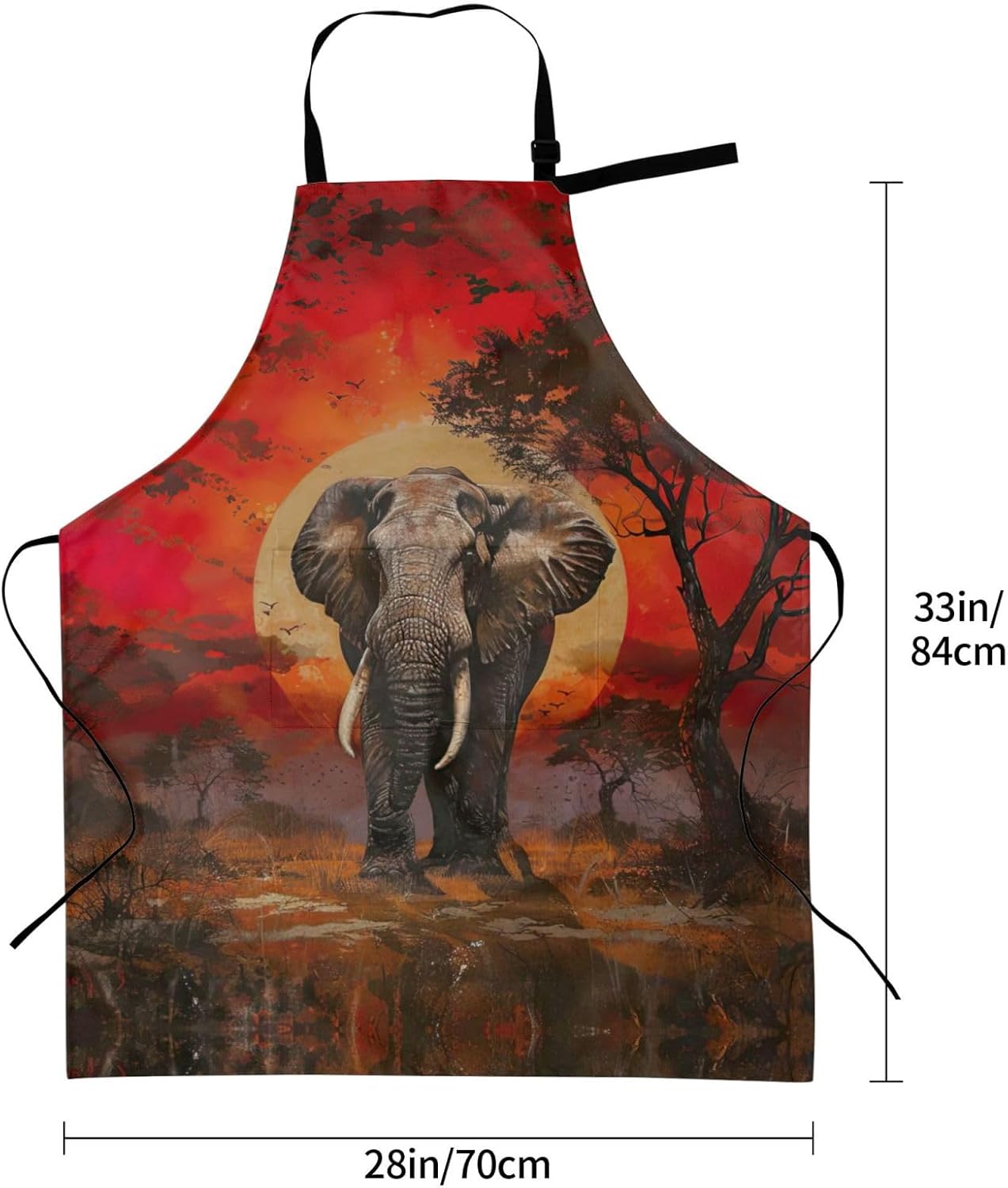 Elephant Sunset print Waterproof chef's apron with pocket apron for kitchen cooking baking barbecue and gardening