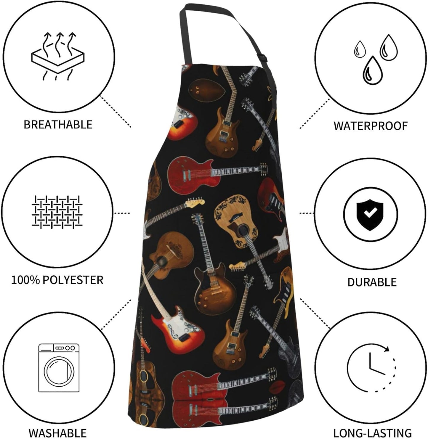 Guitars print Waterproof apron with pocket adjustable cooking apron for adult kitchen bibs to bake