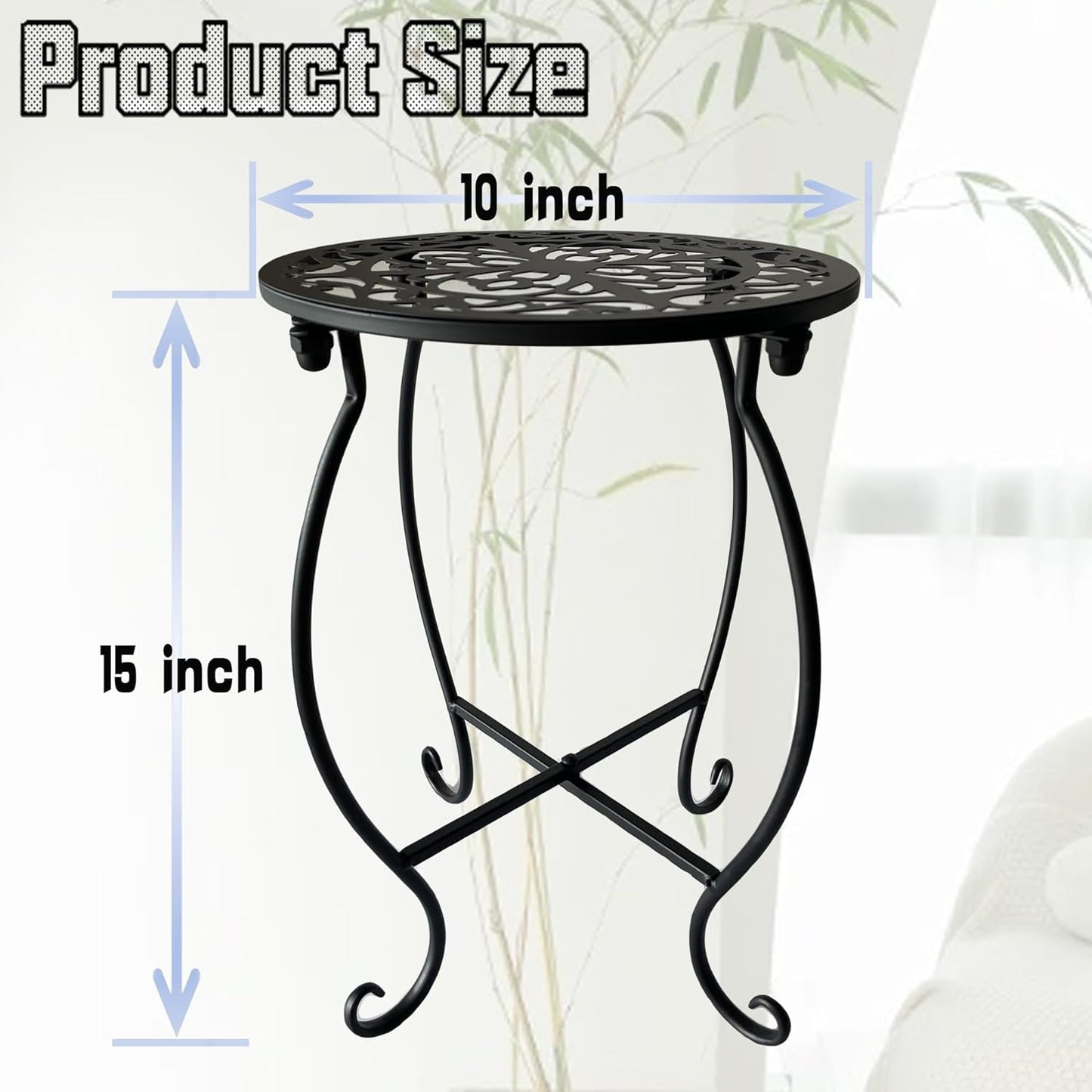 Plant Stand Indoor Outdoor, 15" Tall Flower Pot Stand, Round Metal Cor