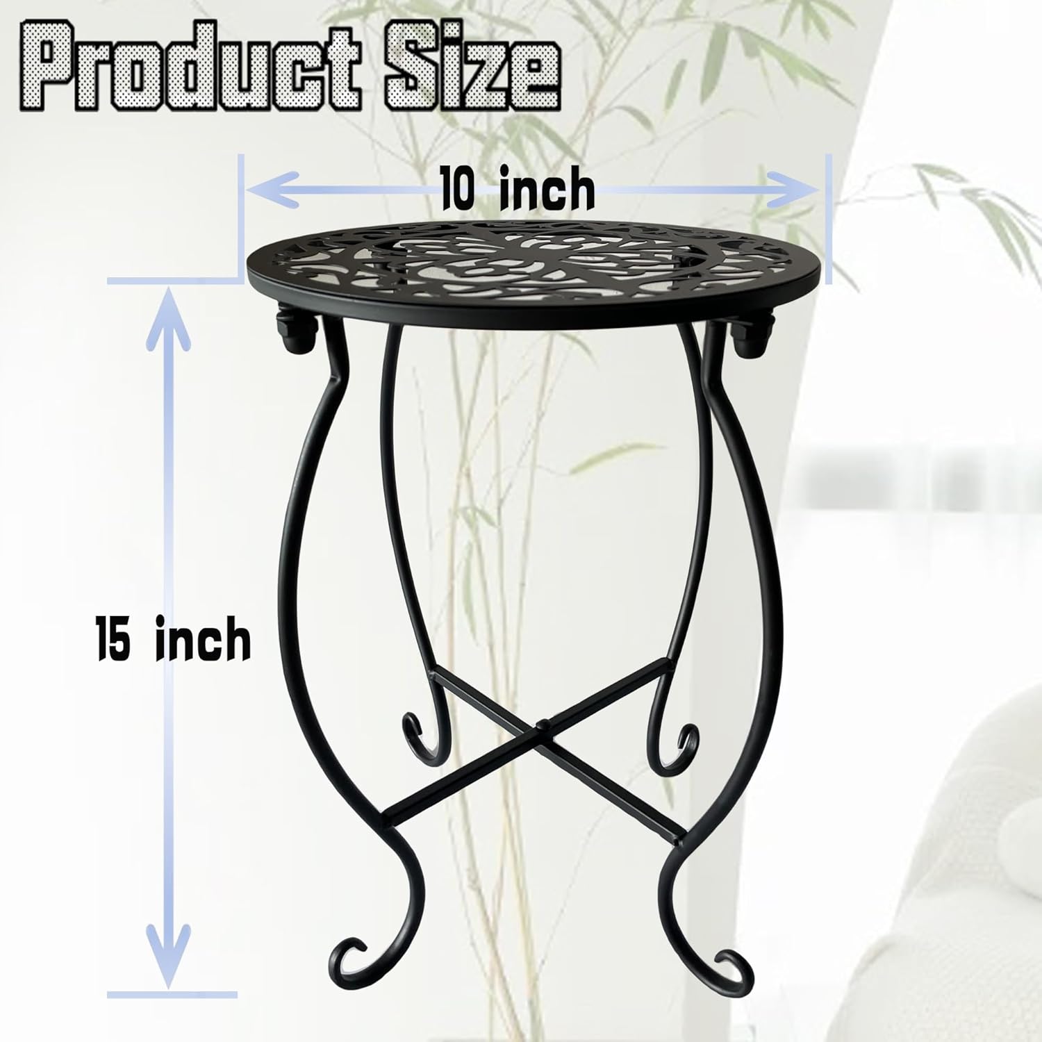 Plant Stand Indoor Outdoor, 15" Tall Flower Pot Stand, Round Metal Cor