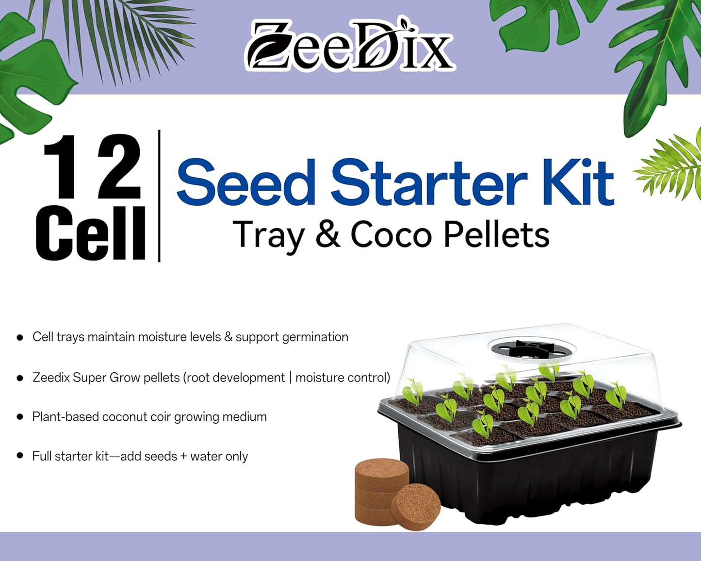 ZeeDix 6 Set Seed Starter Tray Kits, 6 Pack Seed Trays with 90 Pack Co