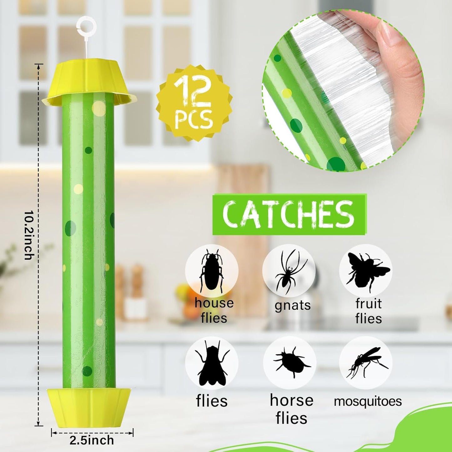 Qualirey 12 Pcs Sticky Fly Trap Fly Stick with Hanging Hook Adhesive M