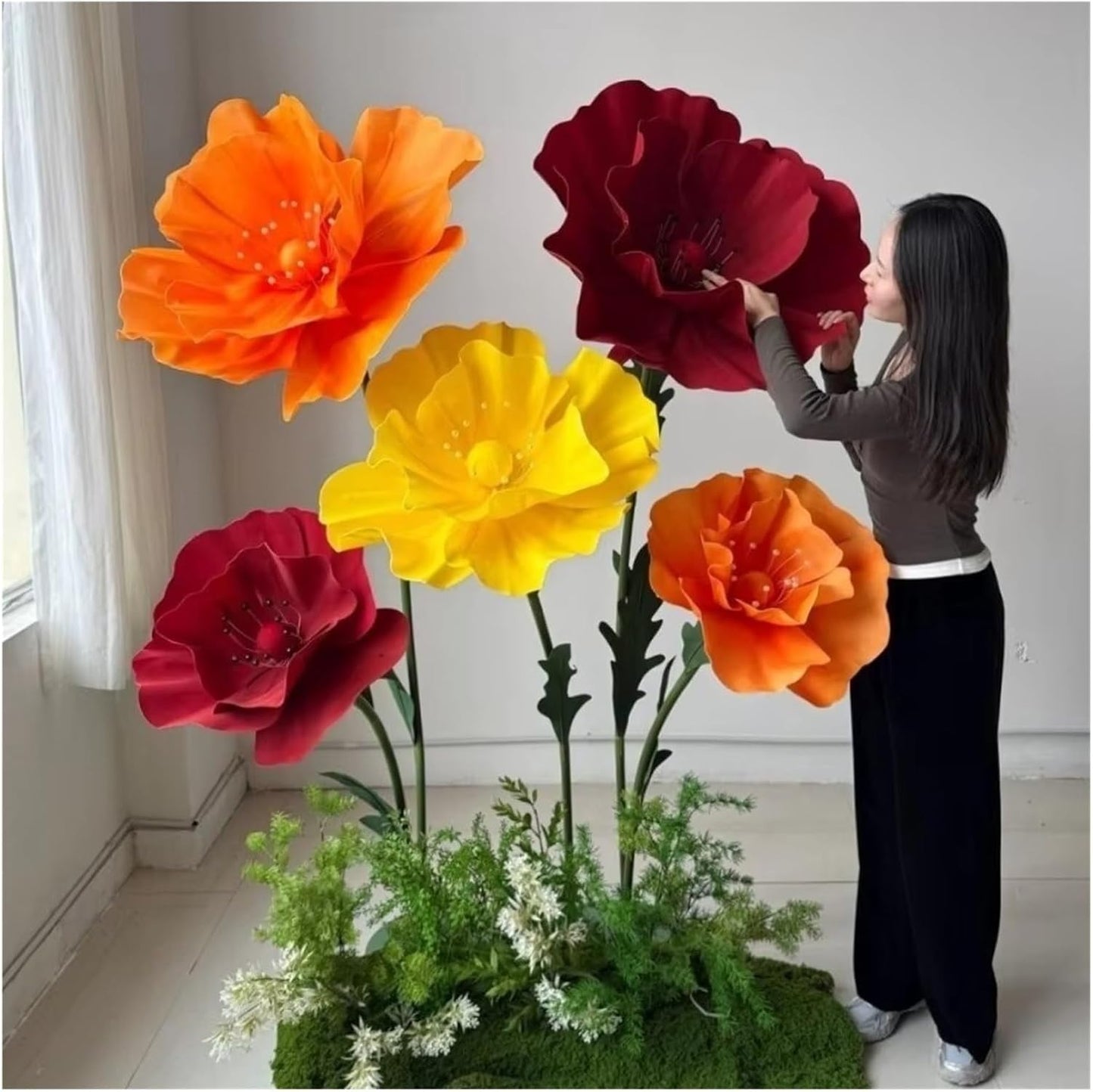 170cm Form Flowers Backdrop Decoration with Stand Giant Decoration Artificial Flowers Realistic Garden Decoration Outdoor(3PCS Flower Set M)