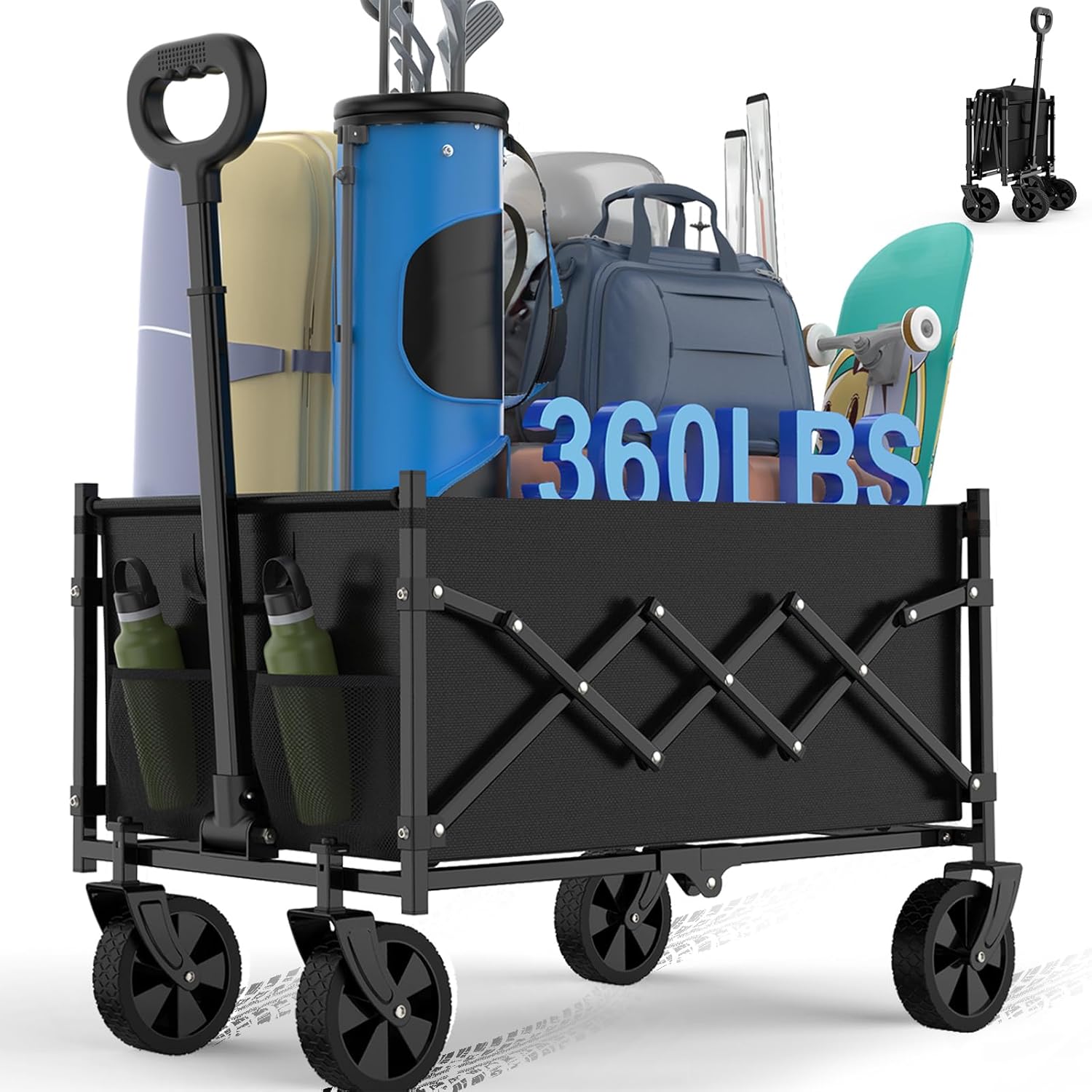Collapsible Wagon Cart with 360lbs Weight Capacity, Lightweight Portab