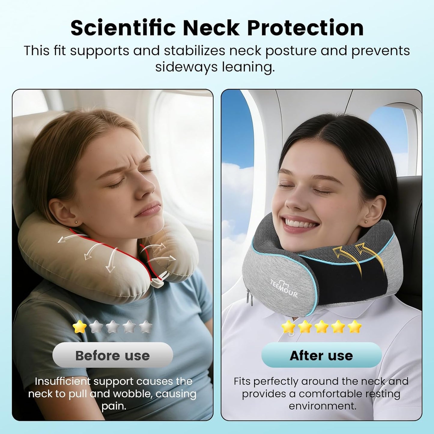 Travel Pillow-Neck Pillows for Airplanes, Memory Foam Travel Neck Pill